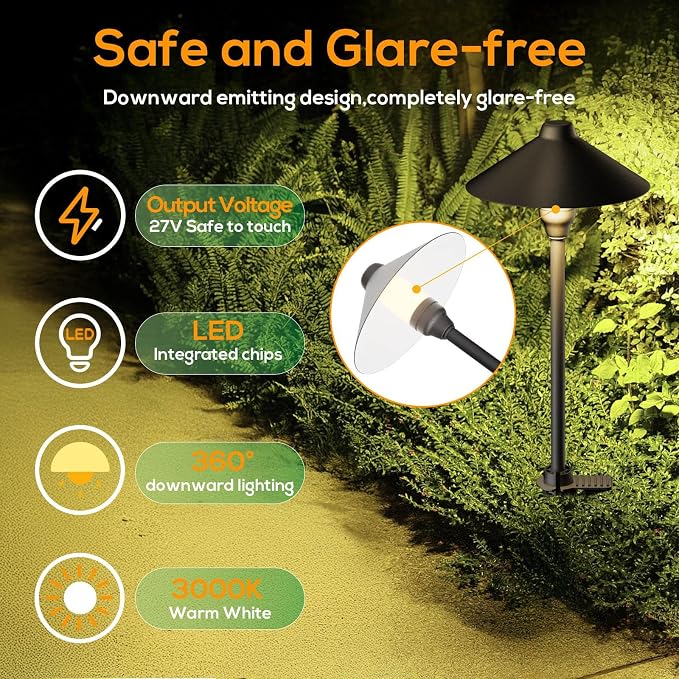 Low Voltage Pathway Lights with Timer, Plug in Landscape Path Light | 4H/6H/8H Timing, 4000K LED Landscape Lighting IP65 Waterproof ETL Listed, Set of 4 Lights Total 12W, Non-Hardwired