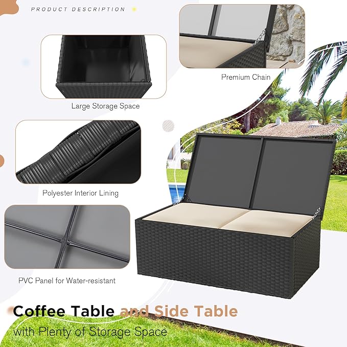 AECOJOY 7 Pieces Patio Furniture with Two Storage Boxes, Outdoor Rattan Conversation Set，All-Weather PE Wicker Sectional Sofa for Garden, Backyard, Deck, Black & Beige