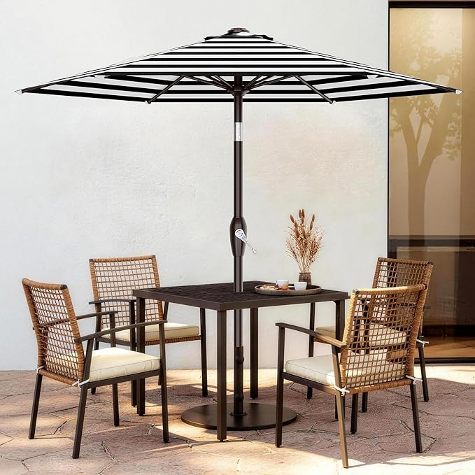 AreShark 7.5FT Patio Umbrella Table Market Umbrella w/Tilt and Crank, Heavy-Duty Outdoor Umbrellas for Pool, Deck, Garden and Backyard, Black & White Stripe