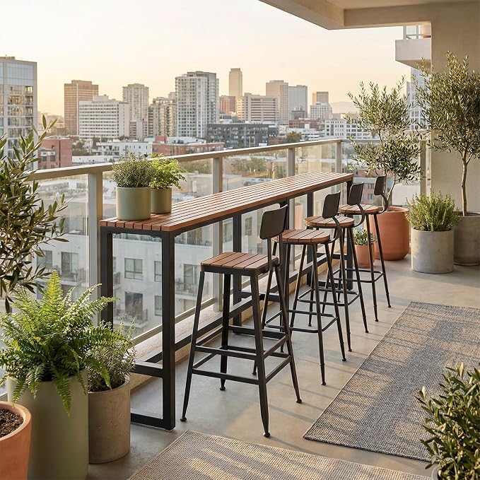 Outdoor Bar Table Weather Resistant, Wood Counter Height Bar Table Rain Sun Protection, Extra Long High Top Table 47.2"-102.4", for Patio, Garden, Yard, Balcony, Poolside(Black,102.4"x15.7"x40.5")