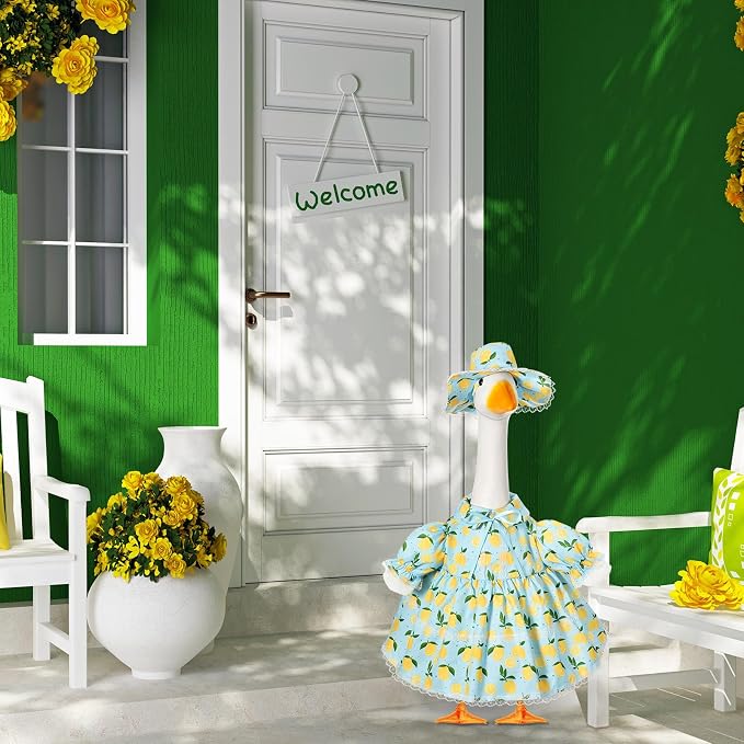 FuWeave Fall Porch Goose Outfit for Lawn Decor | Fits 23"/17" Lawn Plastic/Cement Statue Goose Costume Dress for Front Outdoor Courtyard Garden Patio Yard Decoration