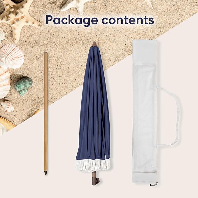 Tempera Heavy Duty High Wind Beach Umbrella with Sand Anchor & Carry Bag | Patio Outdoor Umbrella with Aluminum Frame and Push Button Tilt, Ideal for Travel Garden Lawn, UPF 60+