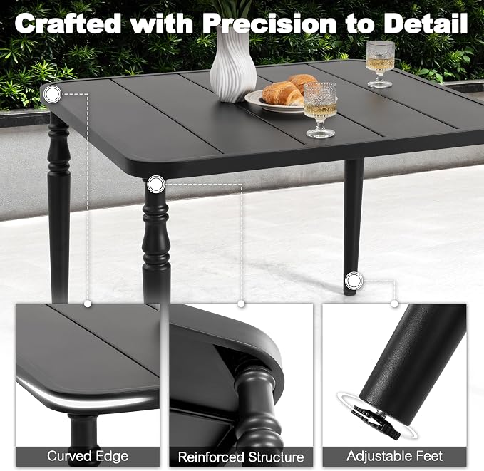 NUU GARDEN 5-Piece Outdoor Dining Set with 37 Inch Metal Table with Umbrella Hole and 4 Patio Swivel Rocking Textilene Chairs All-Weather Furniture for Porch Backyard Garden Poolside Deck Black Brown