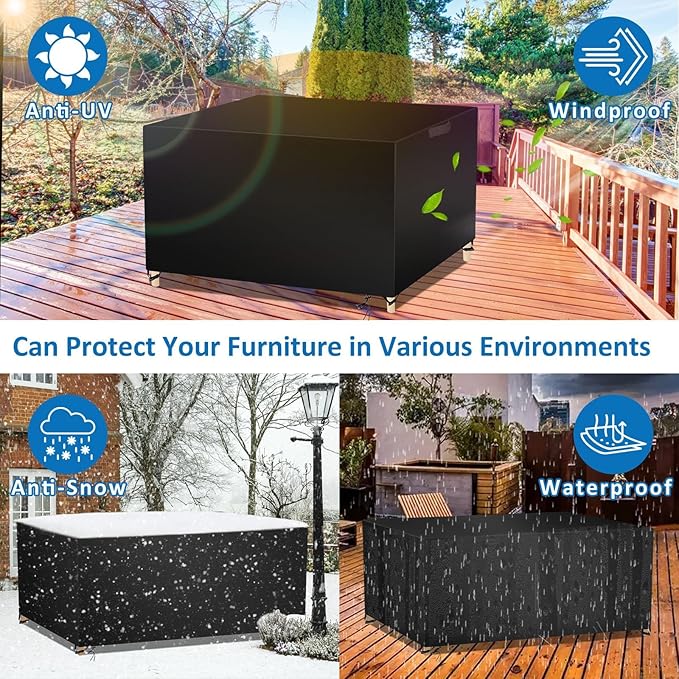 Wanocean Patio Furniture Covers Waterproof, Outdoor Furniture Cover with Storage Bag, Outdoor Table and Chair Cover for Rain, UV, Snow and Dust（98" L x 98" W x 35" H）
