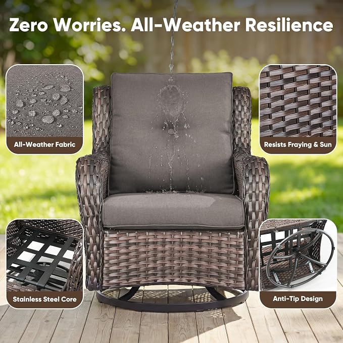 Belord 8 Piece Wicker Patio Furniture Set, Outdoor Swivel Rocker Chairs Set of 2 with Ottomans and Sectional Couch, All Weather Patio Conversation Furniture Set, for Pool,Yard Brown Wicker/Gray