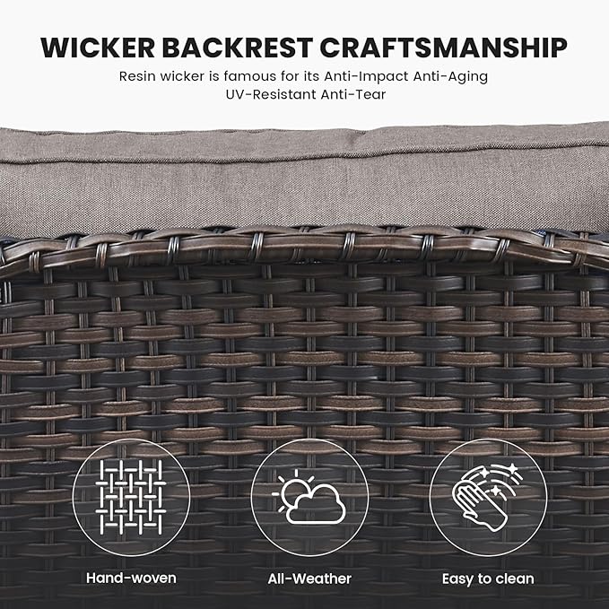 Belord Patio Wicker Sofa Set 6 Pieces Patio Furniture Set Outdoor Couch, 2 Patio Wicker Chairs with 1 Sofa, Coffee Table and Ottomans, Patio Conversation Set for Porch Garden Deck Balcony Poolside