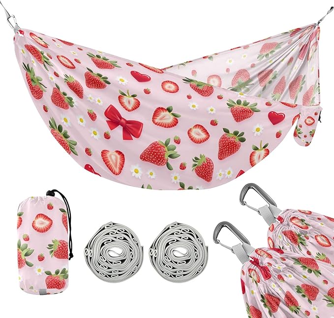 Camping Hammock Outdoor Hammocks for Outside Strawberry Daisy Beach Trees Portable Lightweight with Pockets Tree Straps Indoor