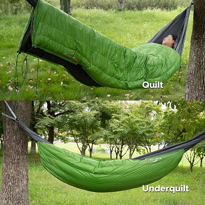 Camping Hammock Duvet with Duck Down Fill, All Weather Windproof Underquilt for Backpacking and Hiking, Lightweight Hybrid Sleeping Gear for Outdoor Adventures (Green)