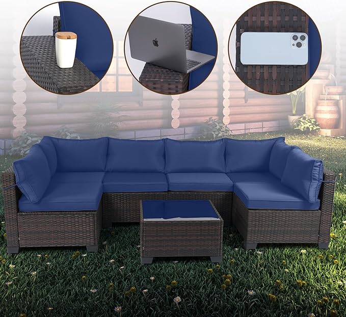 CHABATREE 9 Pieces Outdoor Patio Furniture Sets,Rattan Conversation Sectional Set,Manual Weaving Wicker Patio Sofa with Tea Table