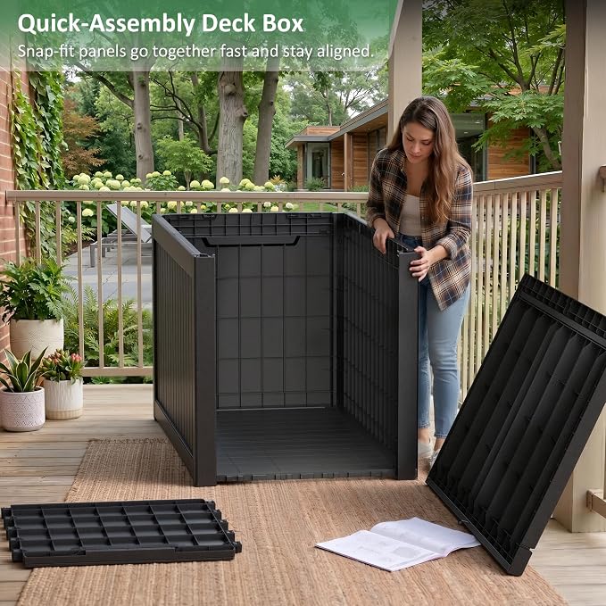 PatioZen 310 Gallon Deck Box Outdoor Storage Box, Waterproof and UV Resistant, Lockable&Resin for Patio Cushions Storage Furniture, Garden Tools, Pool Supplies(Black, 310 Gallon)