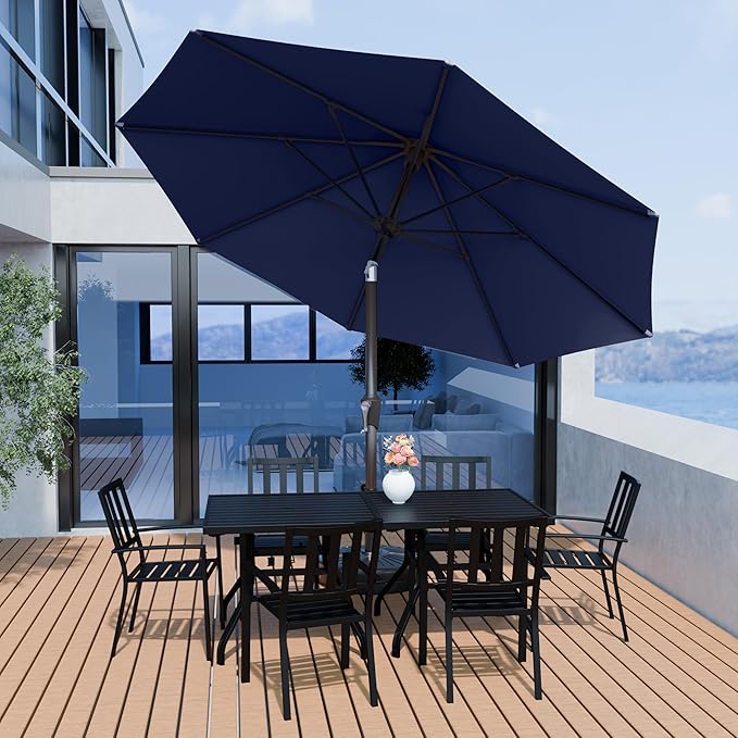PatioKingdom Patio Umbrella with Push Button Tilt and Crank, Outdoor Market Umbrella with 8 Fiberglass Ribs, UV Protection Table Umbrella for Pool,Backyard,Garden,Deck (Navy, 10FT)