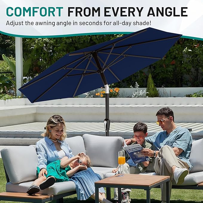 AreShark 10 FT Outdoor Patio Umbrella, Patio Table Umbrella with Push Button Tilt and Crank, Outdoor Patio Umbrellas with 8 Fiberglass Ribs, Patio Umbrellas for Market, Garden, Pool (Navy)