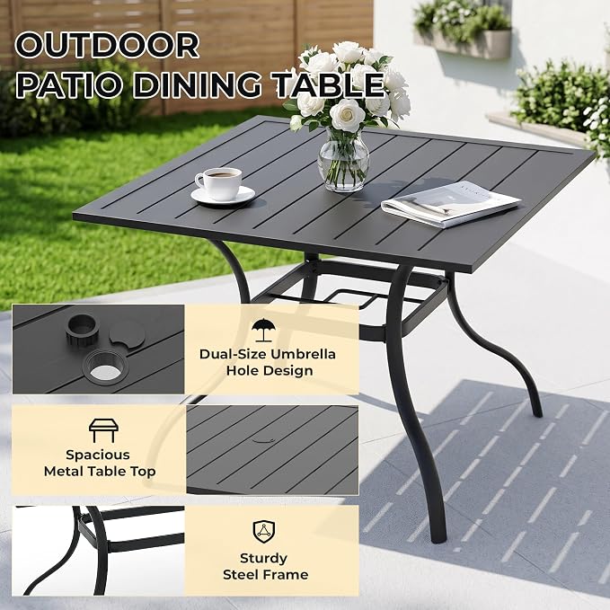 Anmutig 5 Pieces Patio Dining Set, Outdoor Furniture Set Includes 1 Square Patio Table and 4 Stackable Patio Chairs, Outdoor Table and Navy Chairs for Garden Backyard Deck