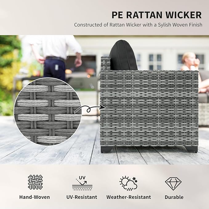 Outsunny 5 Piece Patio Furniture Set with Storage Bin Coffee Table, Wide Deep PE Rattan Wicker Outdoor Conversation Sofa Set with Cushions, Dark Gray