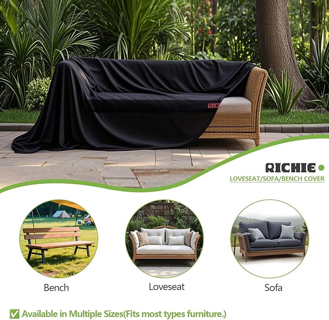 RICHIE Patio Loveseat Cover -Waterproof Outdoor 2-Seater Sofa Cover with Air Vent, UV Resistant Patio Furniture Covers for 62"W*30"D*31"H Loveseats (Black)