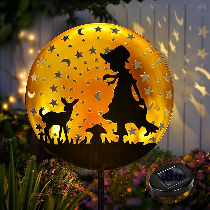 Solar Garden Lights, Metal Shepherdess Sculpture Pathway Stakes, Waterproof Outdoor Decorative Lights for Yard Art Patio Garden Porch, Gifts for Women Mom, 1 Pack
