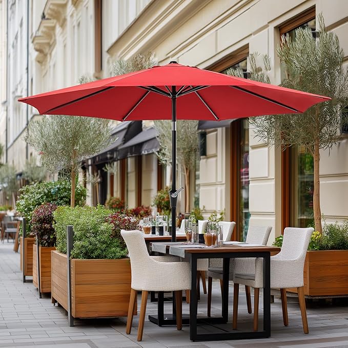 OLIXIS 9FT Patio Umbrella with Tilt and Crank Button & Sturdy Ribs Waterproof, 9Feet Patio Table Umbrella Perfect for Poolside, Terrace, Beach and Outdoor Restaurant