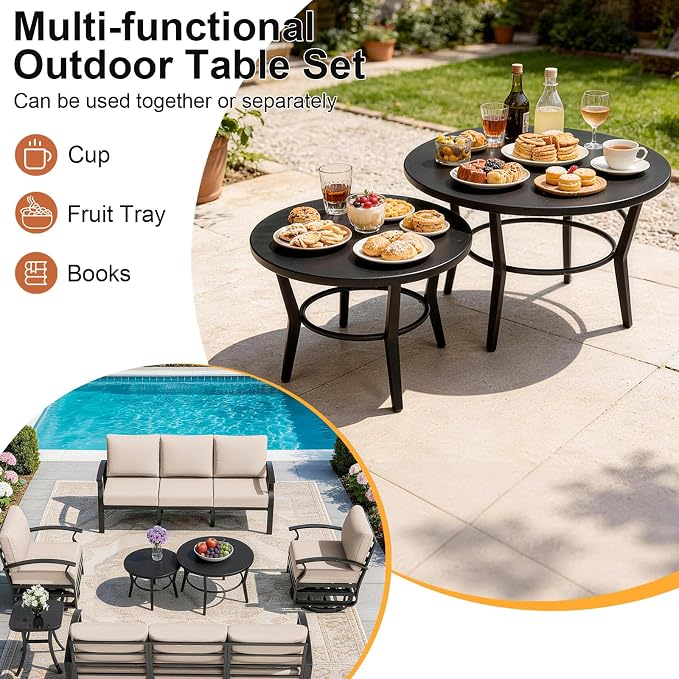 Gotland 6 Piece Patio Set, Aluminum Outdoor Swivel Chairs Set with Round Table 5.1’’ High-Resilience Seat Cushions 29.5" Deep Seating, Metal Patio Furniture Set Patio Conversation Sets, Grey