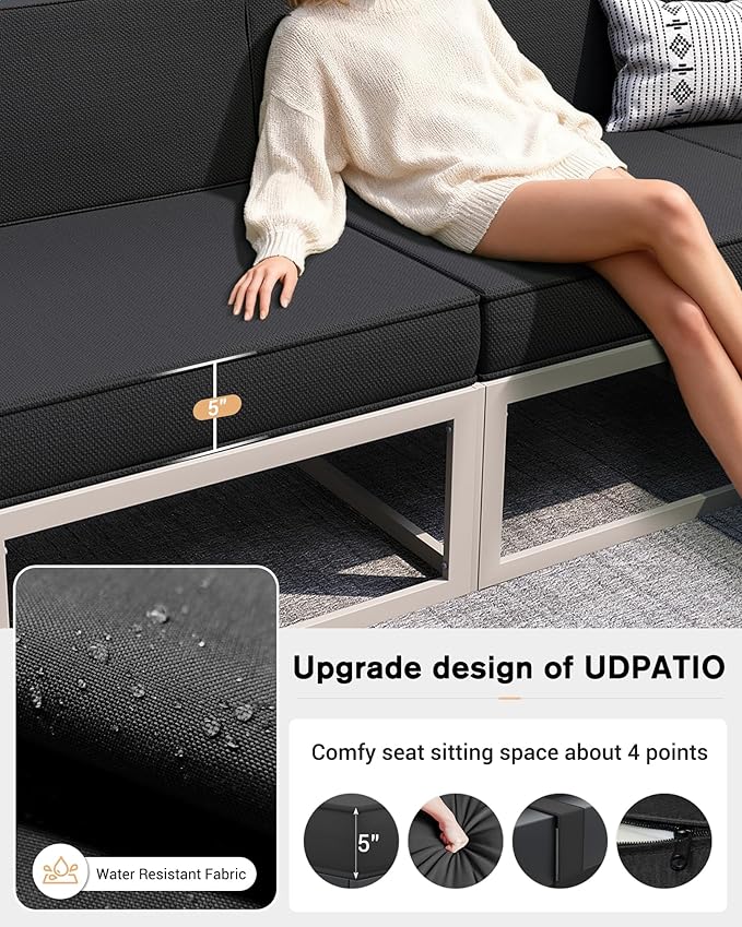 UDPATIO Aluminum Patio Furniture Set, Modular Oversized Outdoor Sectional of Olefin 5 inch Thick Cushion, Coffee Table and Waterproof Cover, Patio Conversation Sets for Porch, Deck