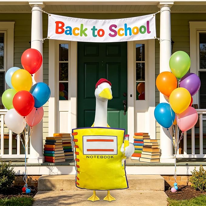 Back to School Notebook Porch Goose Outfit for 23 Inch Lawn Goose Statue | Cute Yellow NoteBook Student Goose Clothes；School Porch Goose Outfit；School Classroom Outdoor Garden Yard Patio Statue Decor