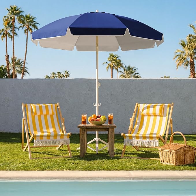 JEAREY 6.5ft Sun Shade Umbrellas, Portable Umbrella with Stand, Lightweight Sun Protection Free Standing Sport Umbrella for Outdoor Sports, Camping, Fishing, Patio, Beach, Royal Blue