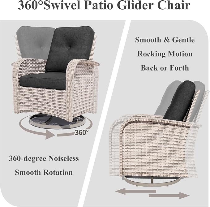 Patio Furniture Set, 12-Piece Outdoor Sectional Sofa with Swivel Rocker Chairs & Ottomans, Wicker Patio Conversation Set with Coffee Table, Black Cushions