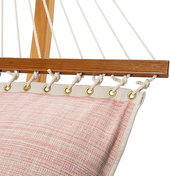 Original Pawleys Island Large Lansinger Flamingo Tufted Hammock with Detachable Pillow – 13 ft. x 55 in., 450 lb Capacity, Oak Spreader Bar, Handcrafted in The USA