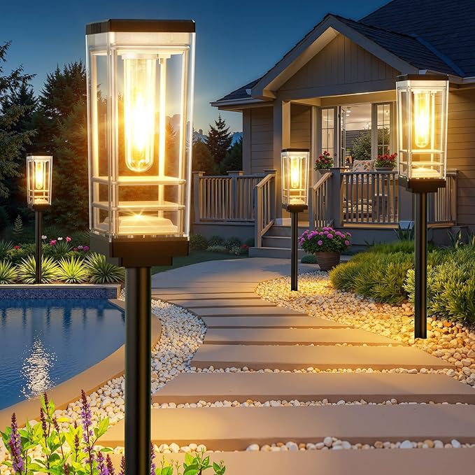 Ahaorigin 4 Pack Solar Lights Outdoor, Up to 15 Hrs Brighter Solar Pathway Lights, Luxury Taller Solar Outdoor Light Waterproof for Path Garden Yard Landscape Walkway Driveway, Warm White