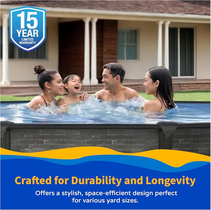 Blue Wave Marbella 18-ft Round 52-in Deep Above Ground Swimming Pool – with Steel Wall & Top Rails, Sand Filter, Overlap Liner, A-Frame Ladder & Maintenance Kit – Complete Outdoor Pool Accessories