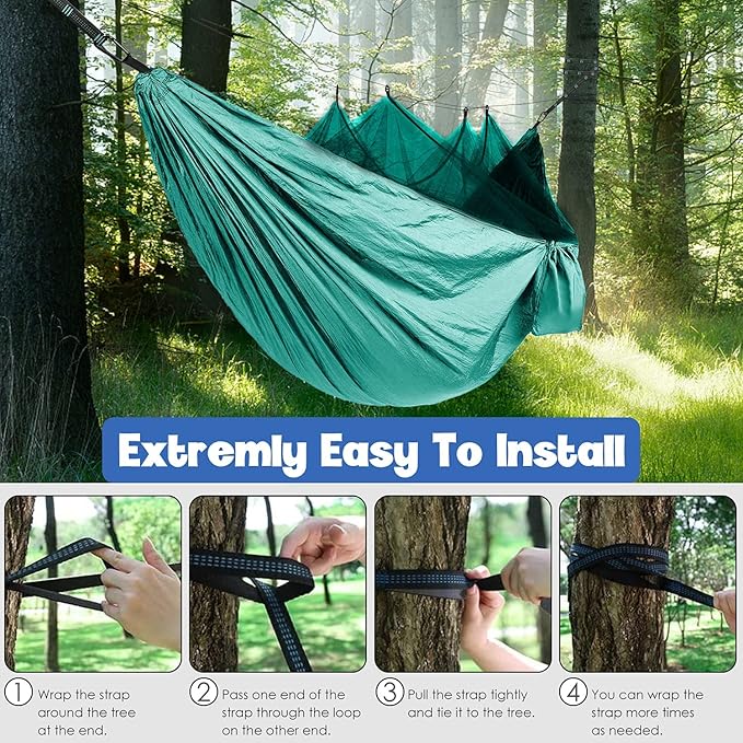 Gold Armour Camping Hammock - Camping Essentials, Double Hammock with Bug Net, Camping Gear Hammock for Outside, Hiking, and Travel (Seafoam)