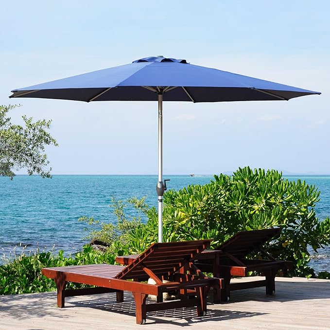 Domi 9FT Patio Umbrella, Outdoor Table Umbrella with Aluminum Pole, UV Protection Waterproof Market Sun Umbrella with Push Button Tilt and Crank for Garden, Deck, Backyard, Pool (Navy Blue)