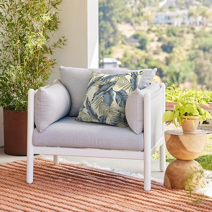 Outdoor 20x20 Inch Throw Pillows with Inners, Square Pillows Decorative Set of 2 for Home Garden Furniture, ‌Lush Palm Blue
