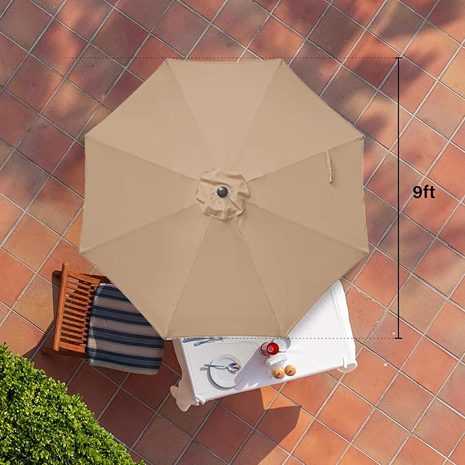 HealSmart 2pcs 9ft Patio Umbrella with Push Button Tilt/Crank, Outdoor Table Market Yard Umbrella with 8 Sturdy Ribs for Garden, Backyard, Deck, Pool, Tan