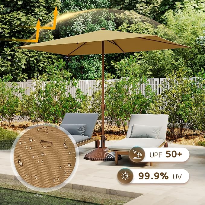 Abba Patio 6.5FT Outdoor Patio Umbrella Outdoor Table Umbrella with Crank Market Umbrella 6 Sturdy Ribs UV Protection Waterproof and Push Button Tilt for Garden Deck Backyard Pool,Tan