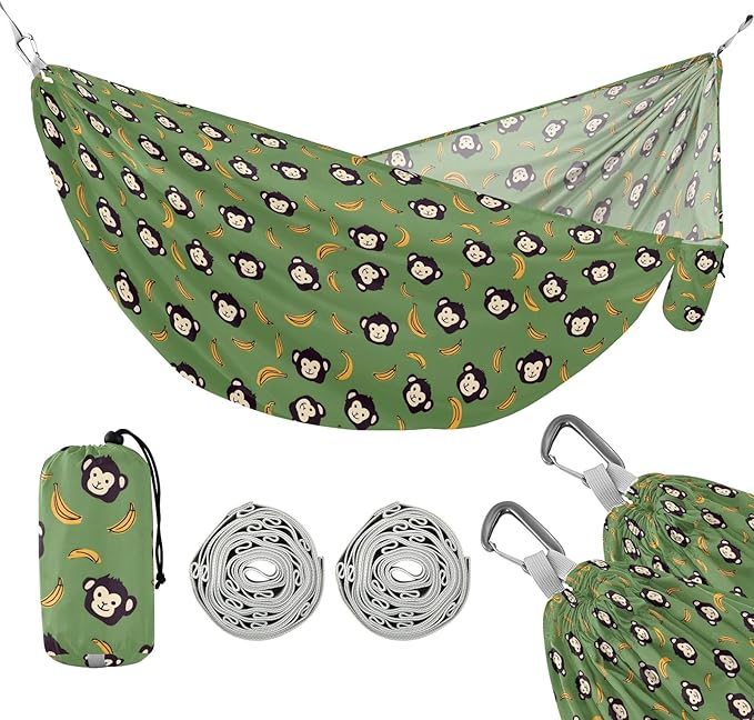 Camping Hammock Outdoor Hammocks for Outside Monkey Banana Green Beach Trees Portable Lightweight with Pockets Tree Straps Indoor