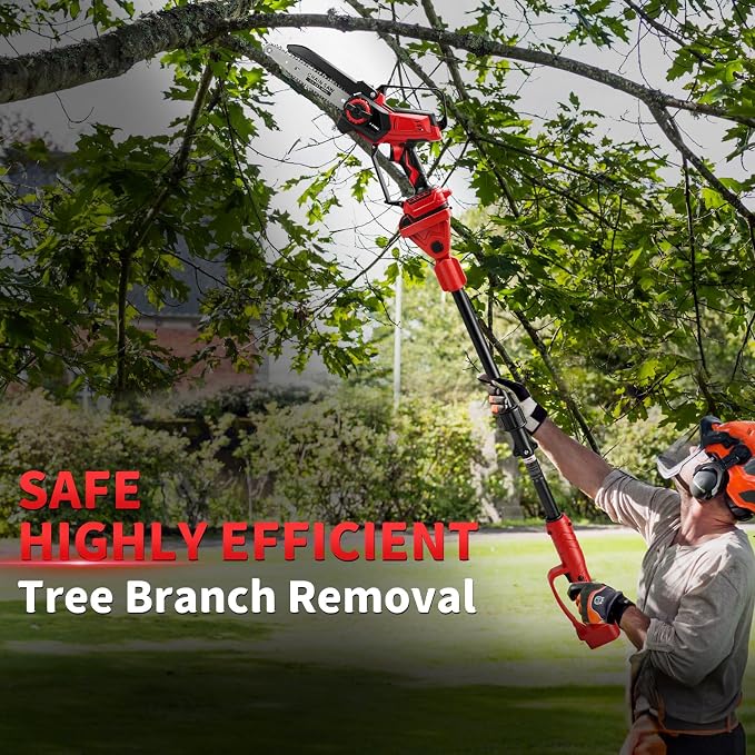 2-in-1 8 Inch Electric Pole Saw for Milwaukee 18V Battery, Brushless Cordless Mini Chainsaw with Extension Pole & 3 Chains, Auto Oiler, 14.5 FT Max Reach for Tree Trimming Branch Cutting (No Battery)