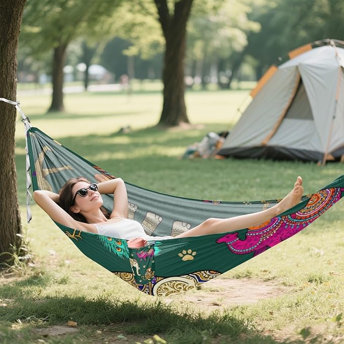 Retro Animal Outdoor Hammock with Tree Straps Cloth for Outside Beach Patio Garden