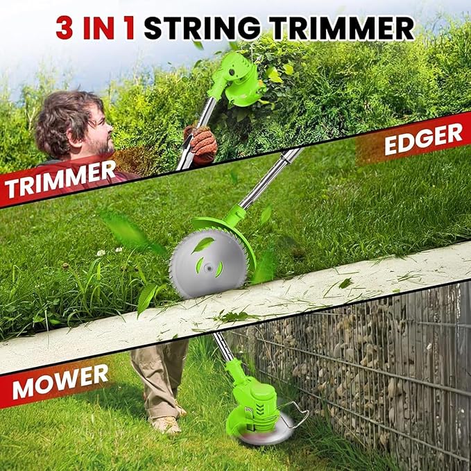 Cordless Garden Strimmers,Electric Cordless 48v Grass Strimmer with 2 X 2000mAh Battery, Adjustable Metal Blades,Garden Trimmer Telescopic Lightweight with Roller, 850W, for Gardens,Park Lawns (Green)
