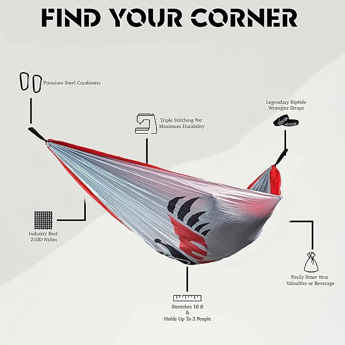 Rincon Official (Eastern Washington) University College Hammock - Premium 210T Nylon, Spacious 112 x 74 inches (LxW) Double & Single Camping Hammock - Portable Outdoor Gear for Students and Alumni