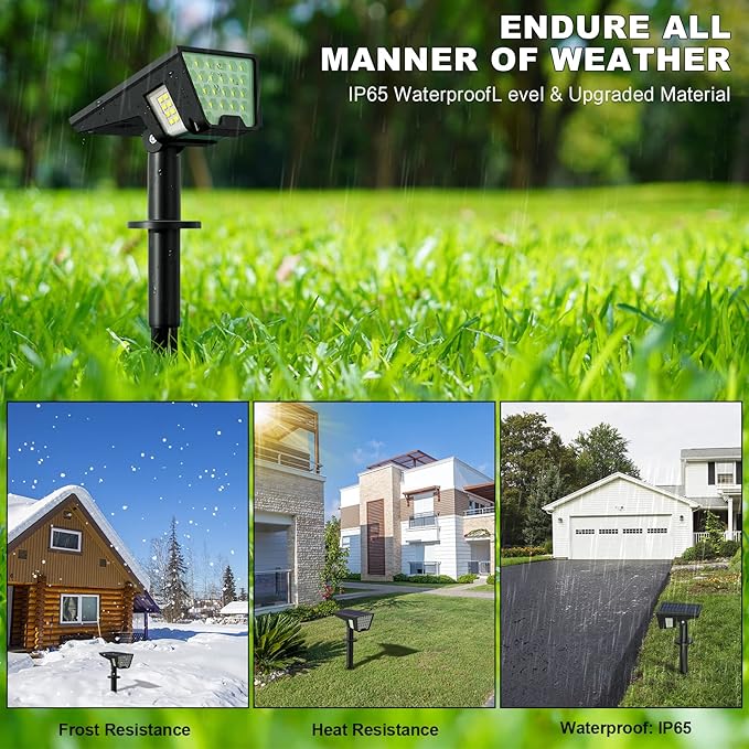 Latband Solar Spot Lights Outdoor, 53 LEDs IP65 Waterproof Solar Lights Outdoor, 2-in-1 Solar Landscape Spotlight Wall Light with Auto On/Off & 3 Modes for Yard Garden Decor 2 Pack (Cool White)