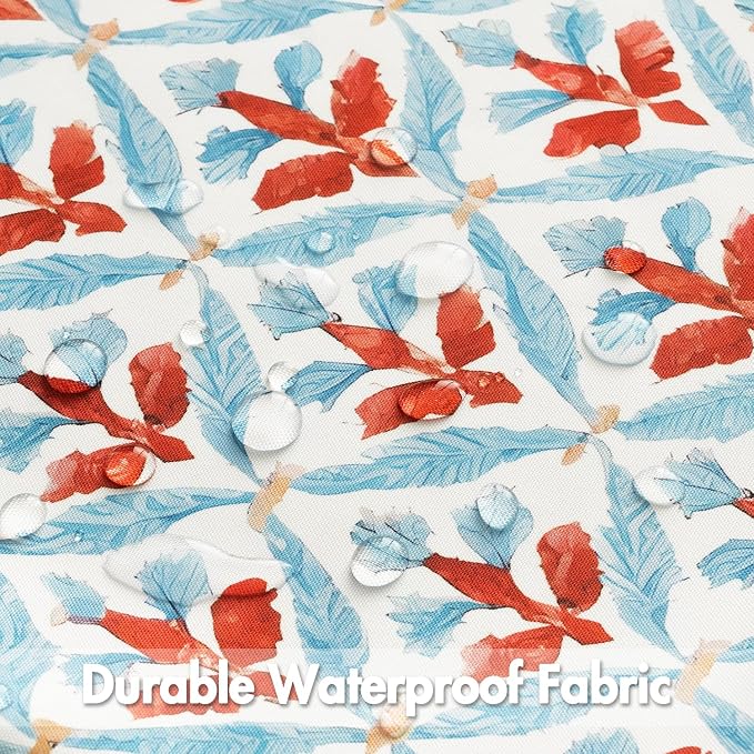 MIULEE Outdoor Floral Pillow Covers Waterproof 12x20 Blue-Rust | Decorative Block Print,Boho Farmhouse, Set of 2 Coastal Summer Cushion Covers with Piping,Garden Patio Furniture Porch Couch