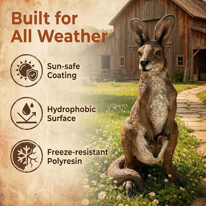 22.4" Realistic Kangaroo Outdoor Garden Statue | Resin Outdoor Gardens, Sturdy 6.6 lbs Weighted Base, Fully Assembled