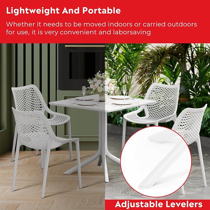 Costaelm Patio Dining Table for 4, Square PP Patio Table, 4-Person Weather Resistant Porch Tables for Outside Poolside Deck Lawn Garden Backyard, White