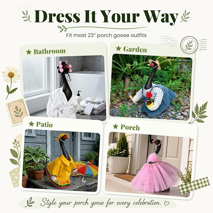 GIGALUMI 19" Large Porch Black Goose Statue, Durable Resin Garden Decor, Hand-Painted Animal Sculpture Indoor Outdoor, Patio Lawn Yard Art Ornaments, Birthday Housewarming Gift for Women Mom Grandma