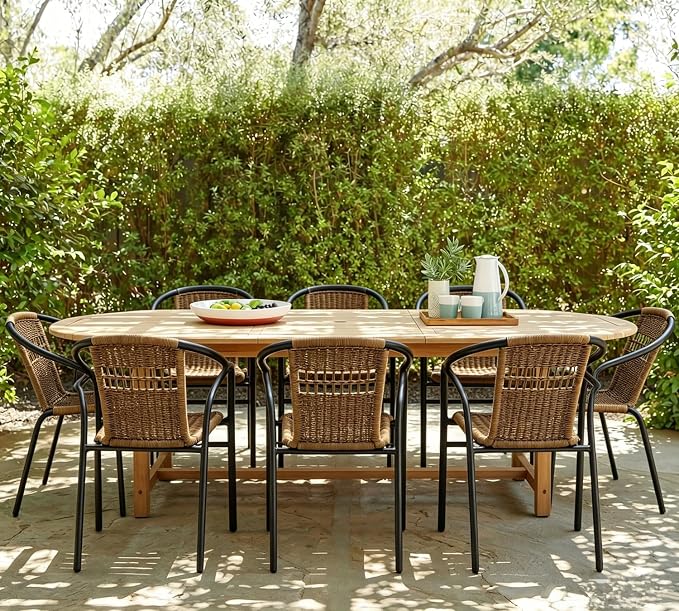 4 Piece Patio Chairs Set, Stackable Outdoor Rattan Chairs, Weatherproof Wicker Patio Seating for Balcony, Porch, Lawn, Small Patio Furniture Set for Backyard, Garden, Poolside, Brown