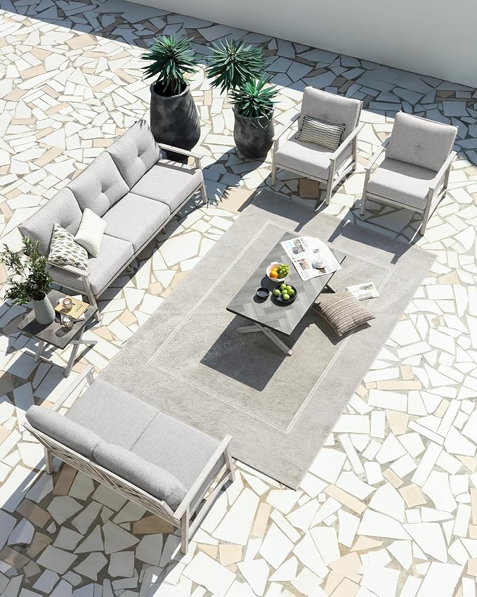 Never-Rust Aluminum Outdoor Side Table, Anti-Rust Outside Patio Side Table with Resin Tabletop, Modern Weather-Resistant Square Patio End Table for Yard, Garden, Poolside, White Oak