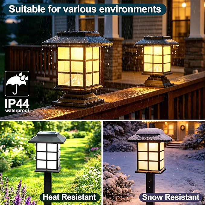 Anordsem Solar Garden Light Outdoor：2 Pack LED Waterproof Post Lighting - Modern Durable Decorative Lights for Lawns Fence Backyards Step with 2 Installation Modes - Gifts for Gardening Enthusiasts