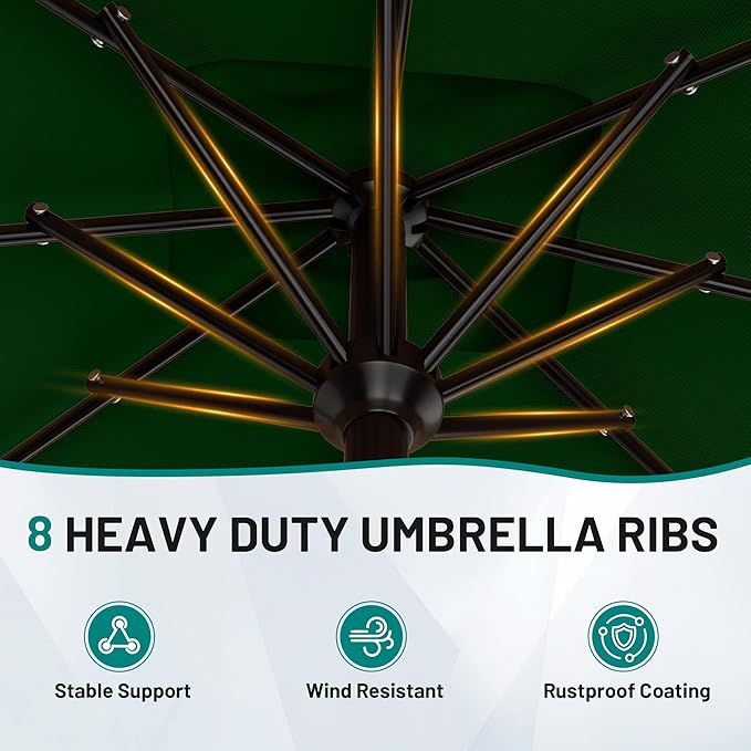AreShark 8' x 10' Rectangle Patio Umbrellas for Outdoor, Outdoor Table Umbrella, Large Outdoor Patio Umbrellas with 8 Sturdy Ribs for Pool, Garden, Market (Dark Green)