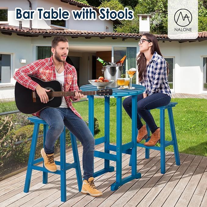 nalone Outdoor Bar Table and Chairs Set, HDPE Bar Table with Bar Stools Set of 2, Patio Table Pub Height Dining Table for Deck, Porch, Backyard, Garden