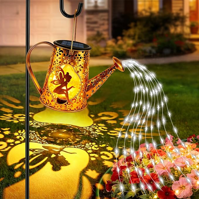 Solar Watering Can Lights, Fairy Gifts for Mothers Day Women Mom Grandma Birthday, Waterproof Outdoor Garden Decor Large Hanging Solar Lantern Fairy Lights for Patio Porch Flowerbed Pathway (White)